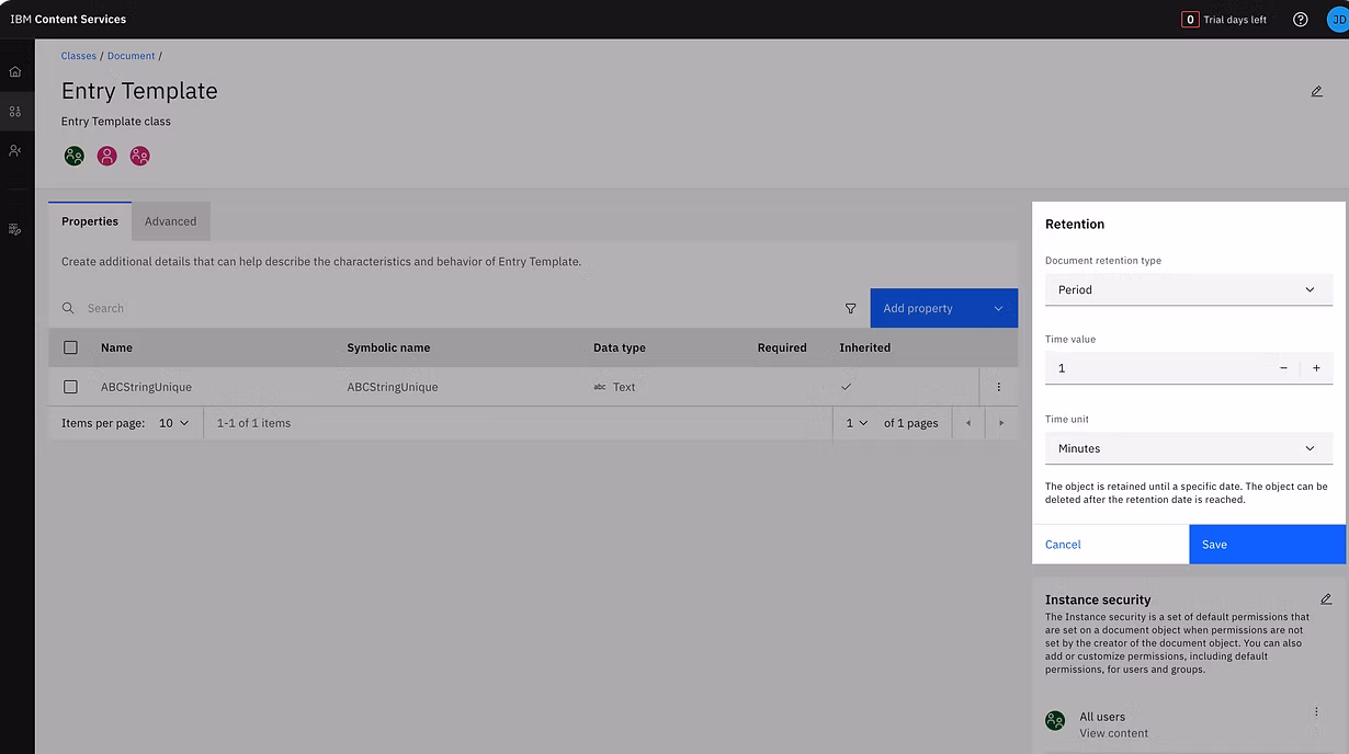 Setting up retention in Content Services